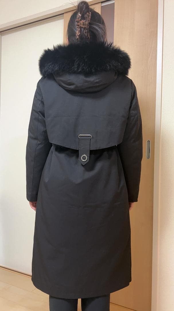 新品ラビットファーライナーモッズコート黒フード付きフォックストリミング毛皮ファー