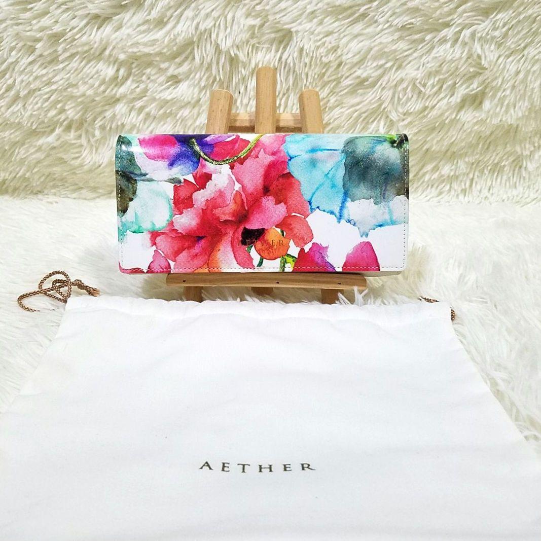 【新品・未使用】AETHER 長財布 花柄 レザー 保存袋