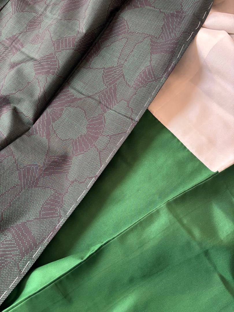 新品　大島紬　着物リメイクワンピース　グリーン