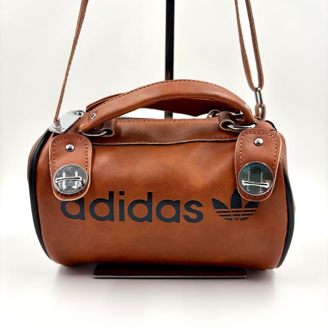 【極美品】 アディダス ボストンバッグ ミニ 2way トレフォイル ブラウン