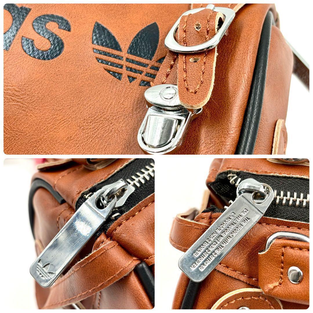 【極美品】 アディダス ボストンバッグ ミニ 2way トレフォイル ブラウン
