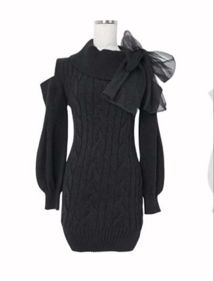 ワンピース lumignon Tulle ribbon cable knit dress