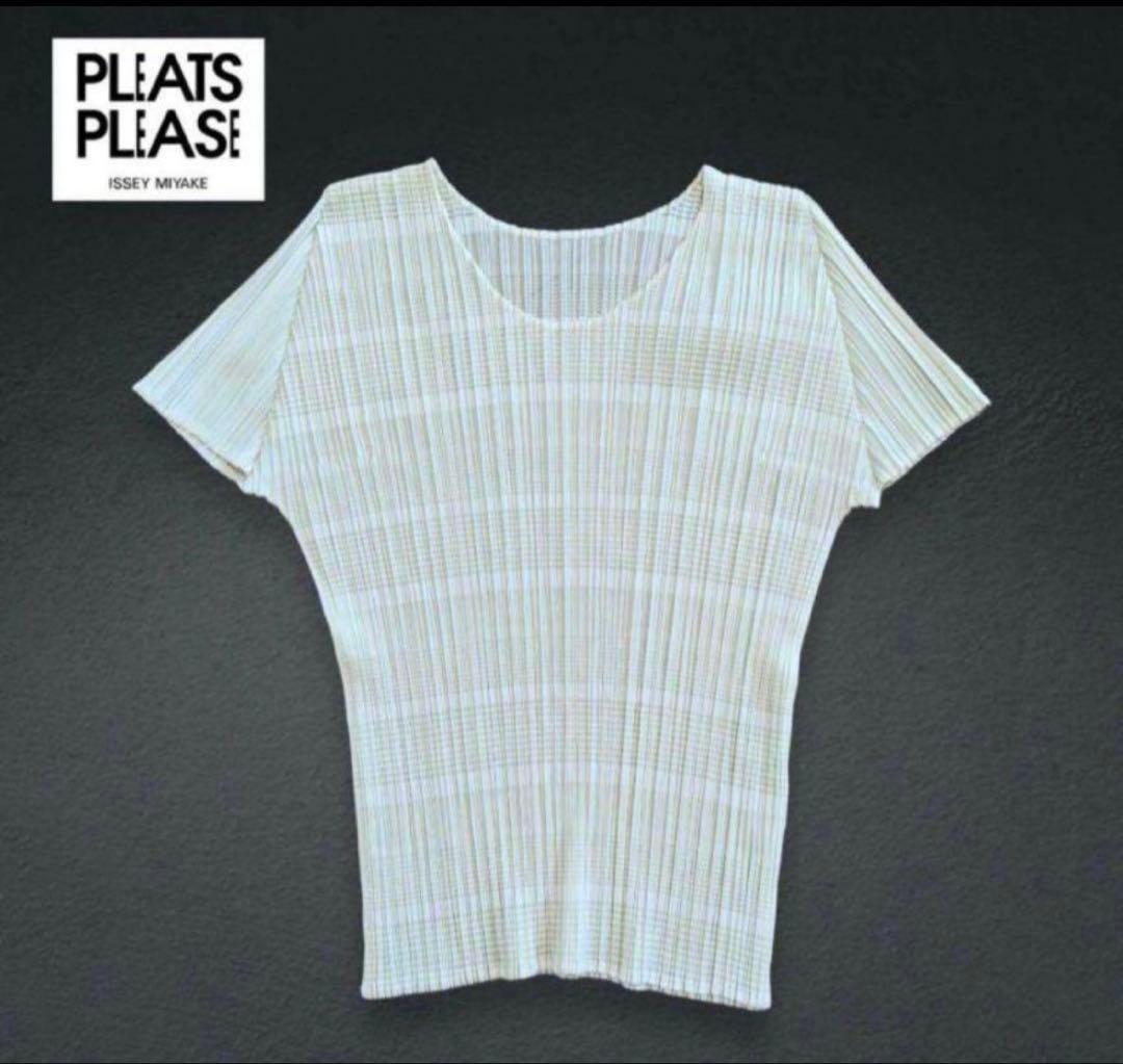 美品【PLEATS PLEASE】イッセイミヤケ　アイボリー　半袖カットソー　3