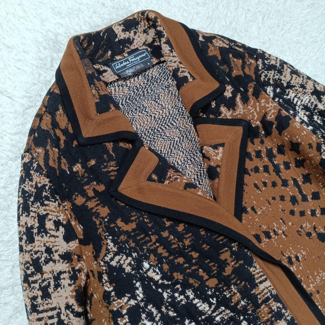 サルヴァトーレ・フェラガモ　ウールカシミヤ ニットコート　ロング丈　総柄