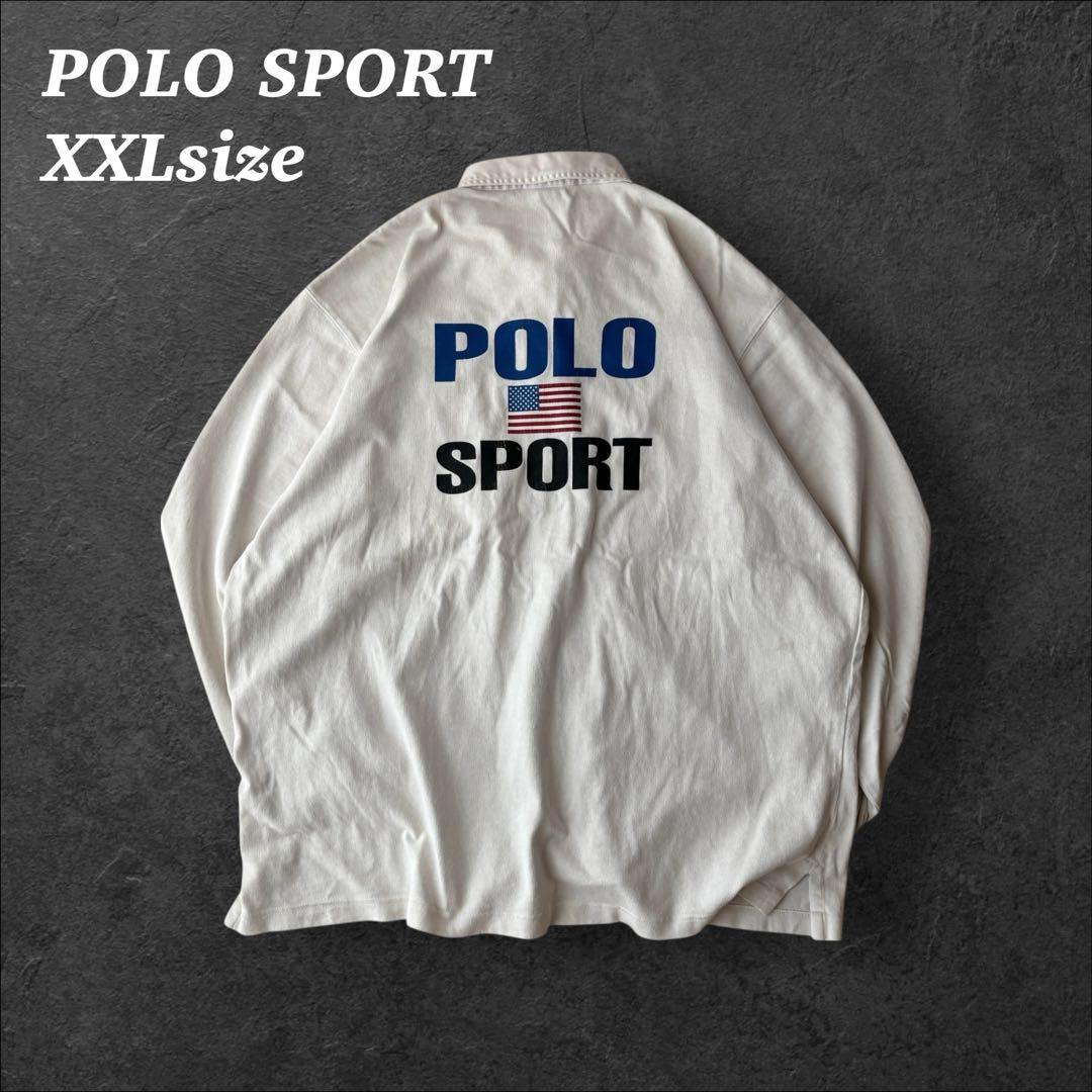 90s POLO SPORT ラガーシャツ XXLバックプリント　アイボリー