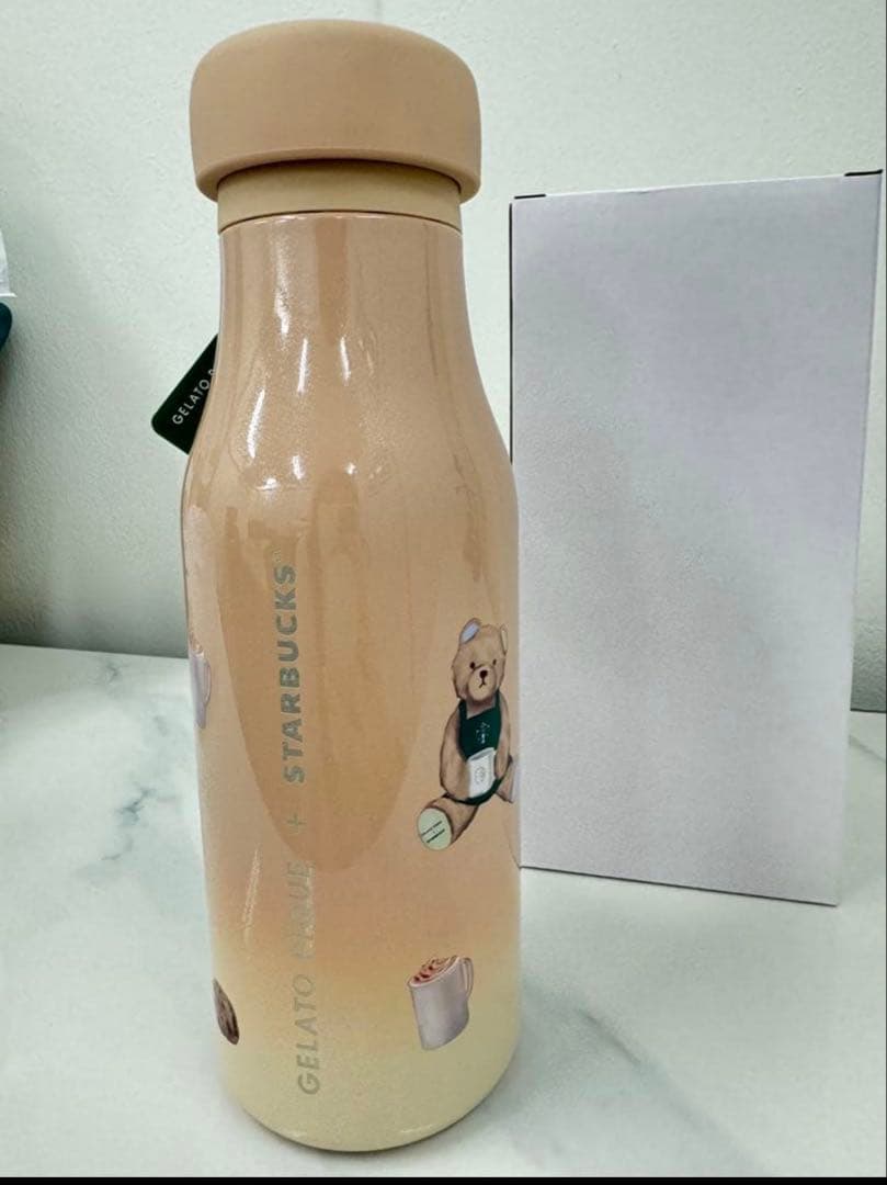 スタバ　ジェラピケ　コラボ　ベアチャーム付き　ステンレス　ボトル　モカベージュ