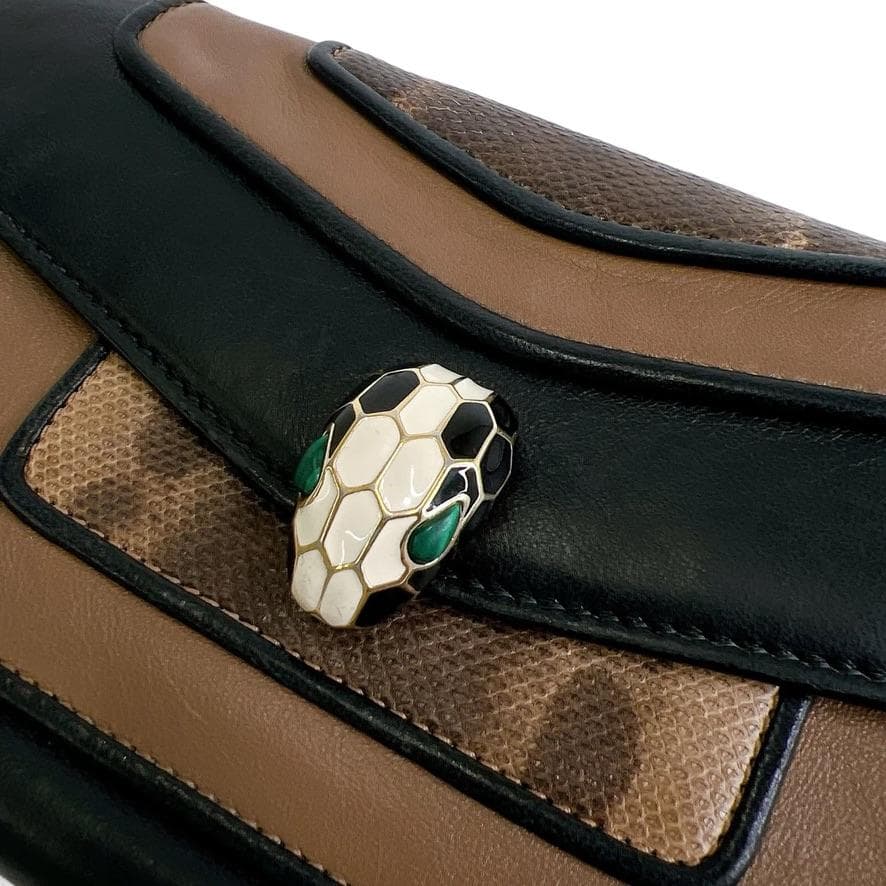 劇レア　ブルガリ BVLGARI 　セルベンティ　長財布 ブラック×ブラウン