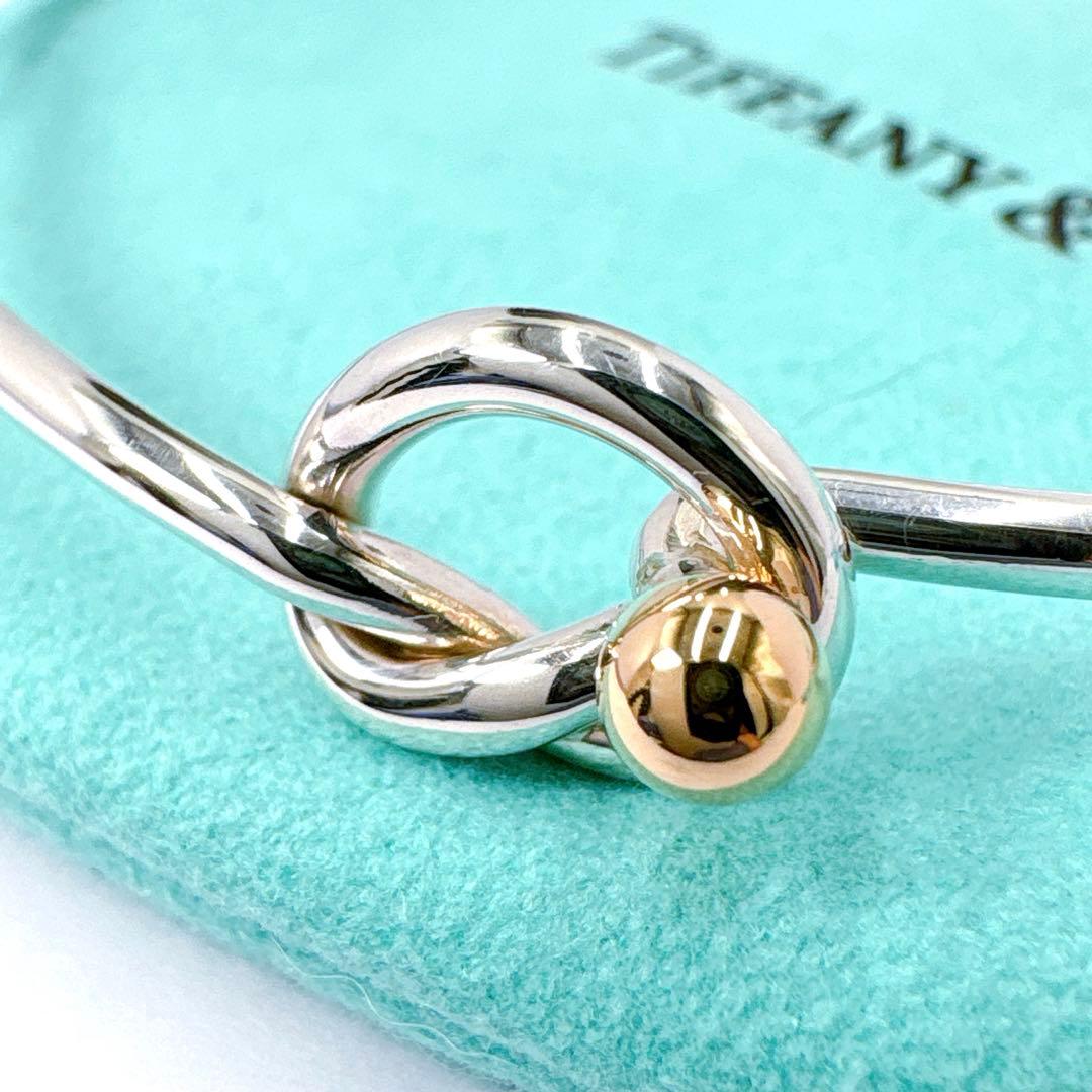 極美品 オールドティファニー ラブノット コンビ バングル シルバー k18