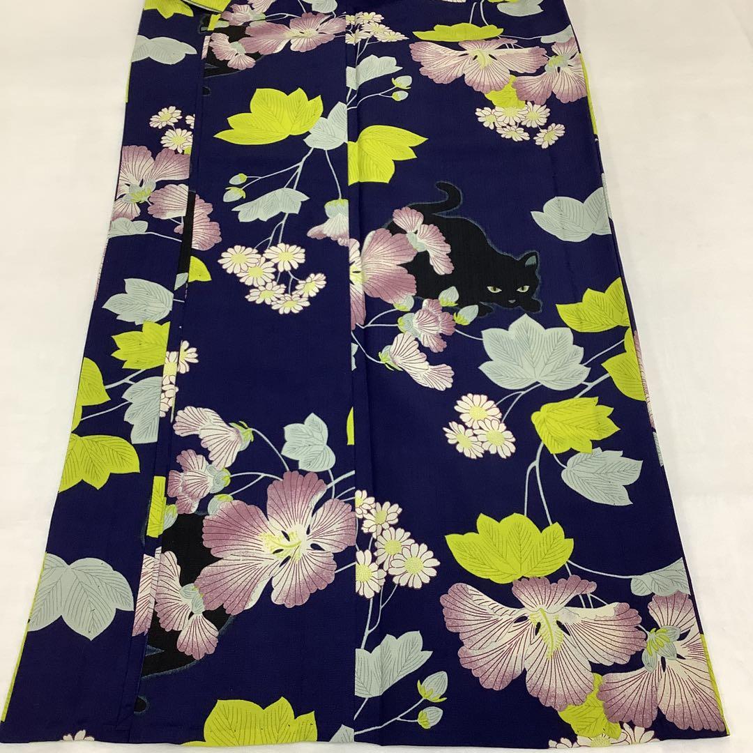 【彦兵衛mini】お買得！人気『撫松庵』・セオα浴衣・半幅帯セット〜芙蓉に黒猫〜