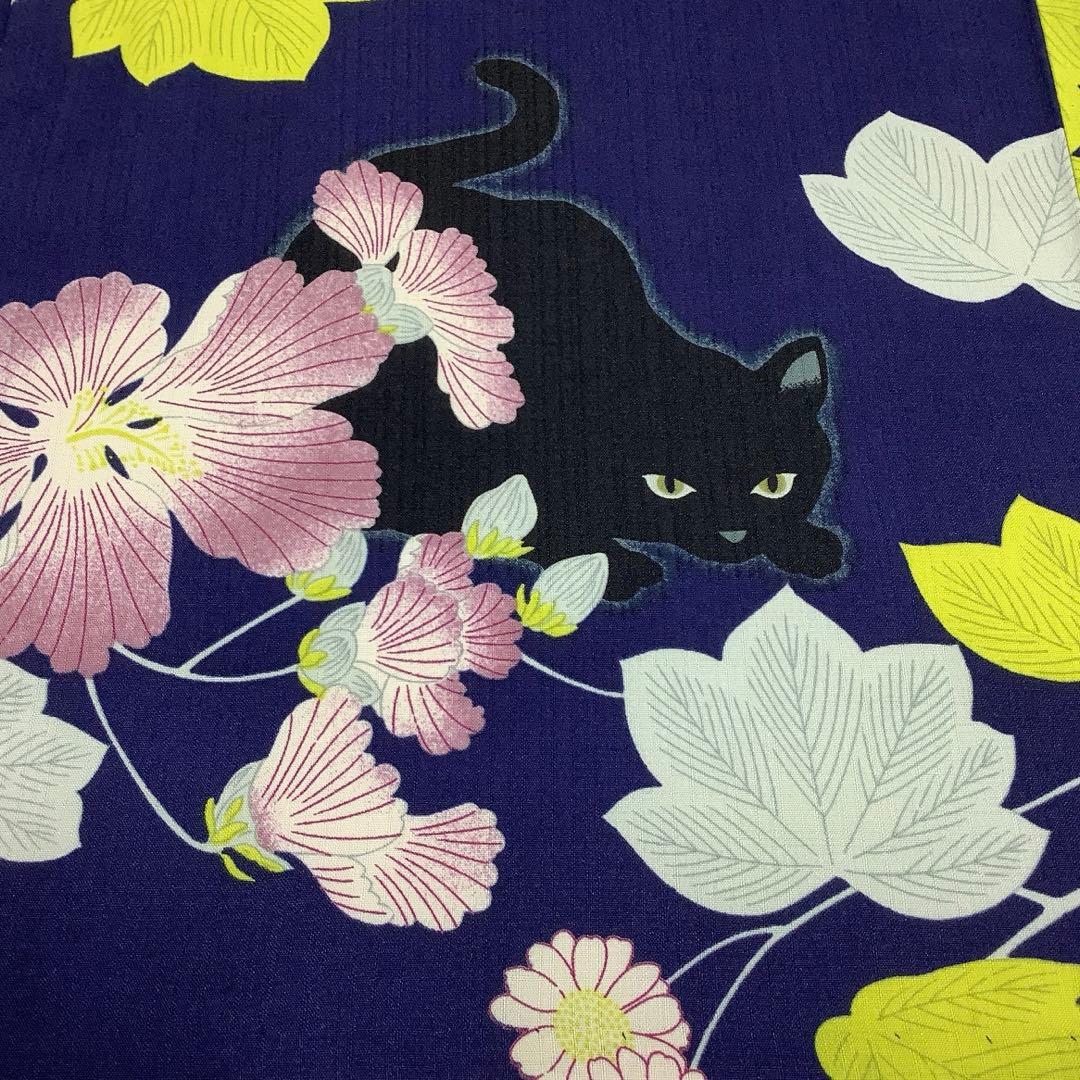 【彦兵衛mini】お買得！人気『撫松庵』・セオα浴衣・半幅帯セット〜芙蓉に黒猫〜