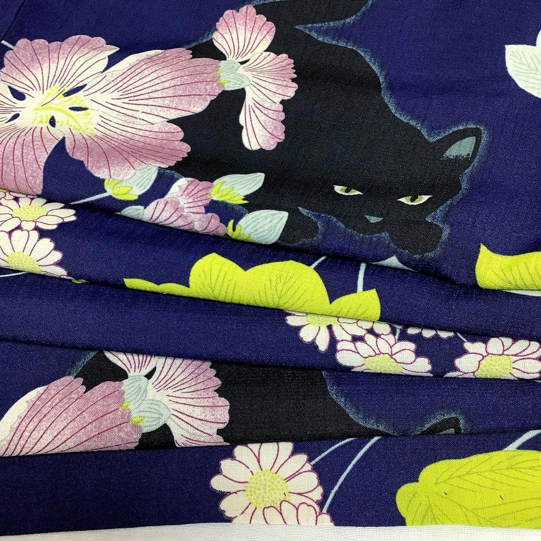 【彦兵衛mini】お買得！人気『撫松庵』・セオα浴衣・半幅帯セット〜芙蓉に黒猫〜