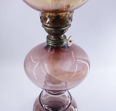 北一硝子 オイルランプ 紫×赤 フリル ガラス フリルシェード