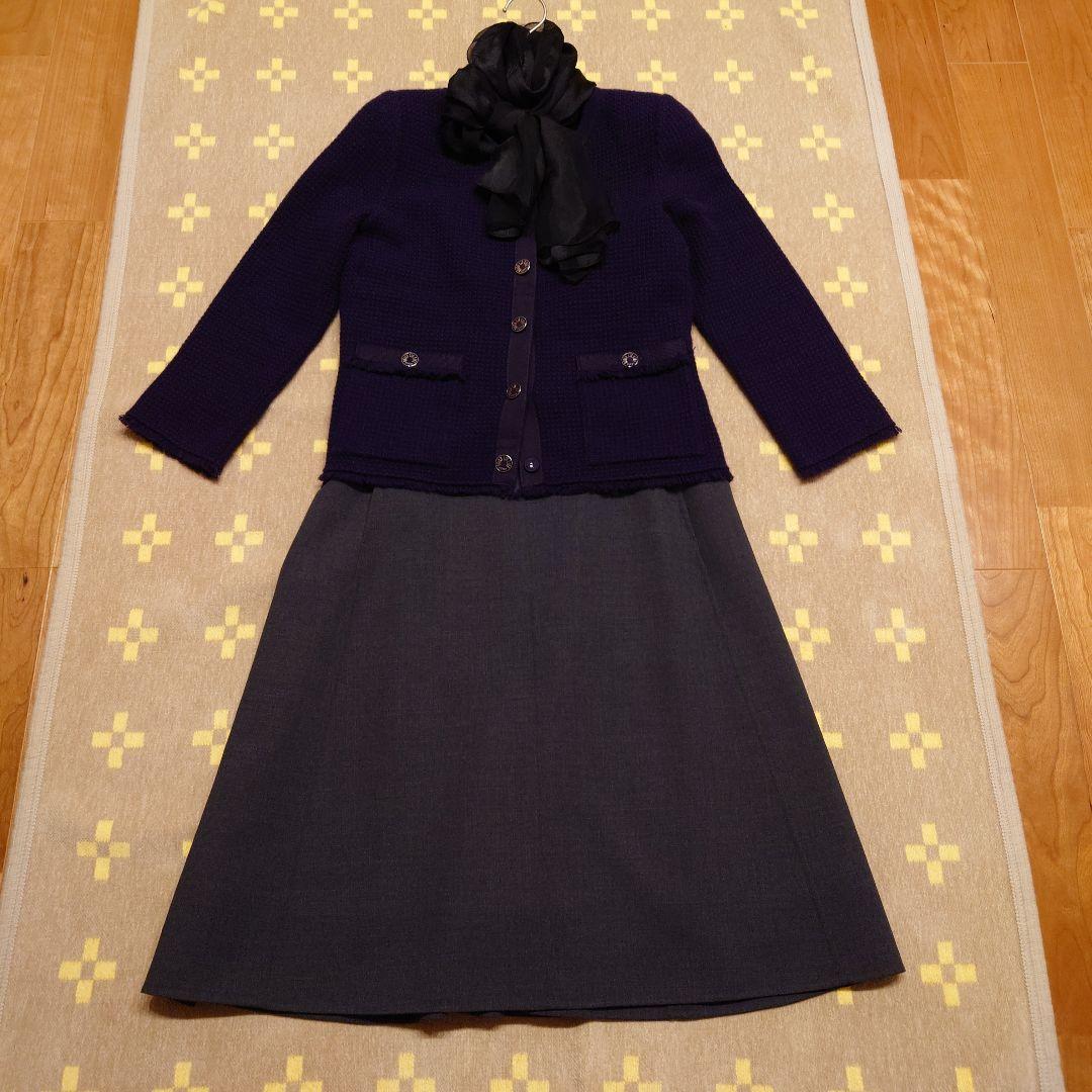 FOXEY カシミヤカーディガンジャケット七分袖 サイズ40 紫ネイビー