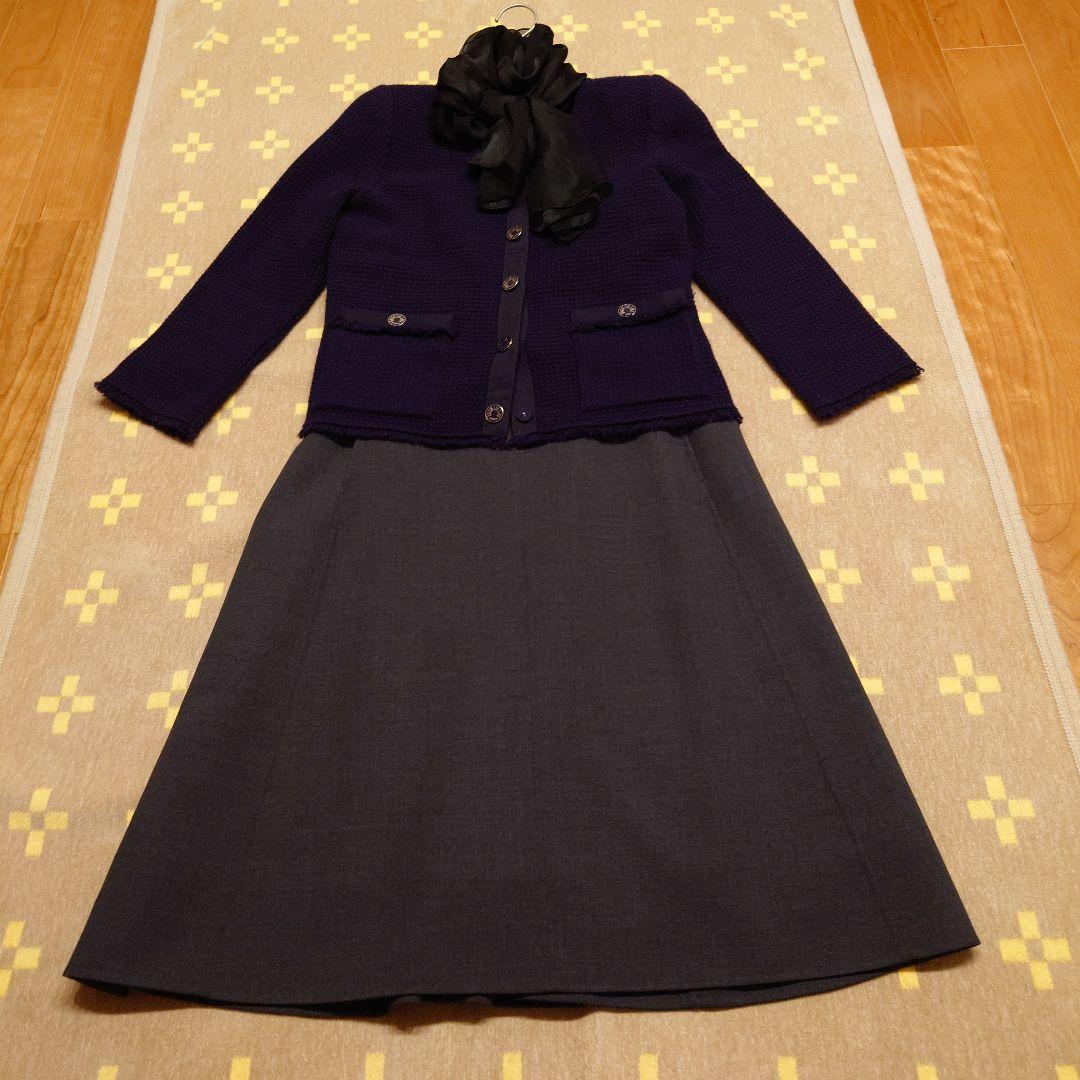 FOXEY カシミヤカーディガンジャケット七分袖 サイズ40 紫ネイビー