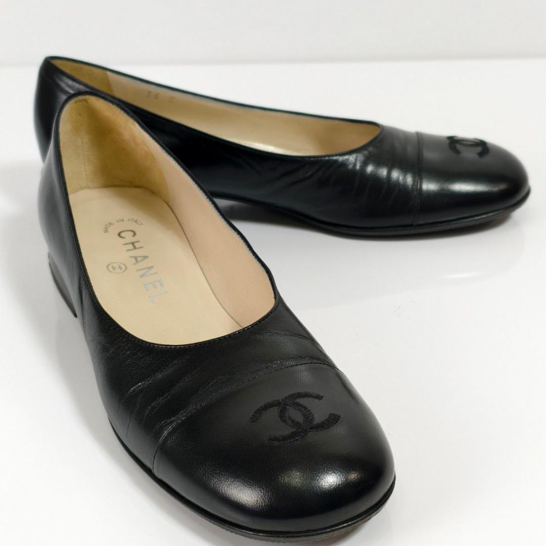【美品】CHANEL シャネル パンプス レザー ココマーク ブラック 23cm