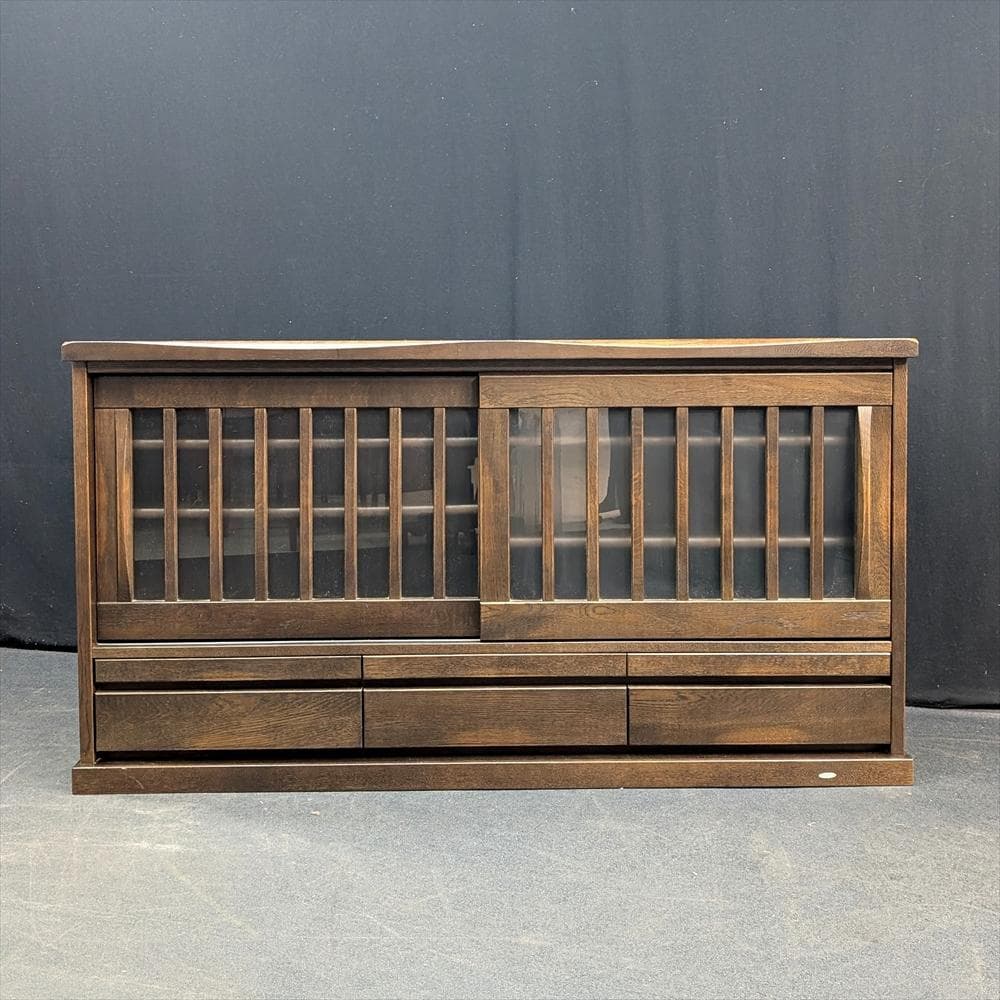 美品　イバタインテリア　オーク　無垢　サイドボード　キャビネット　飾り棚　引き戸