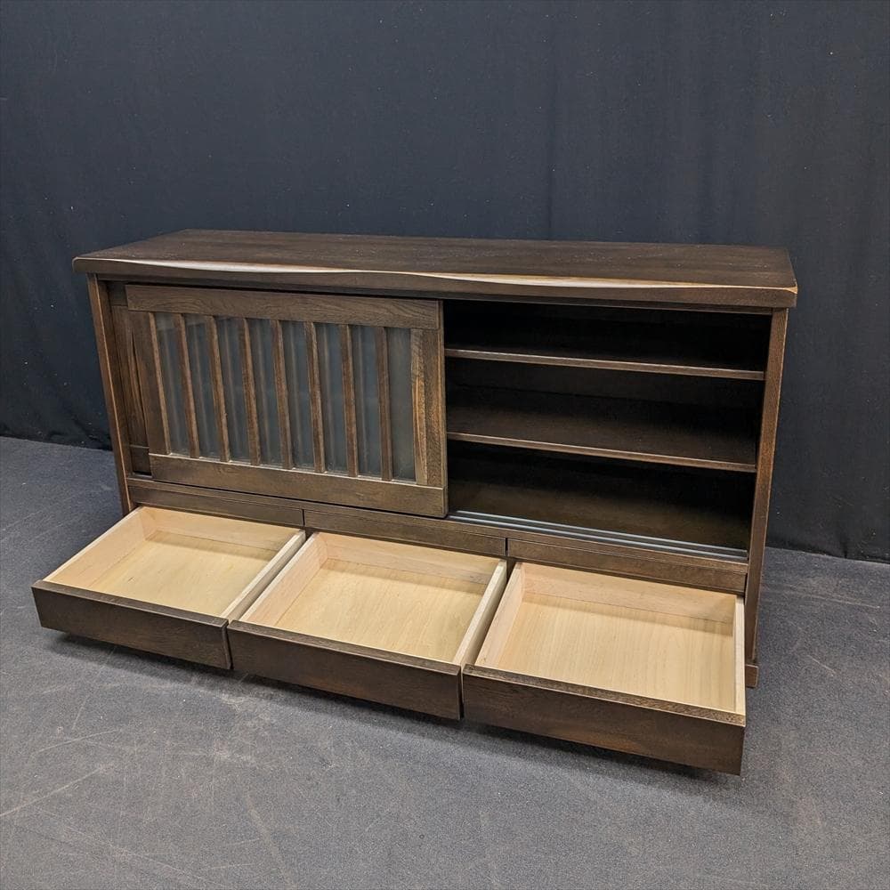 美品　イバタインテリア　オーク　無垢　サイドボード　キャビネット　飾り棚　引き戸