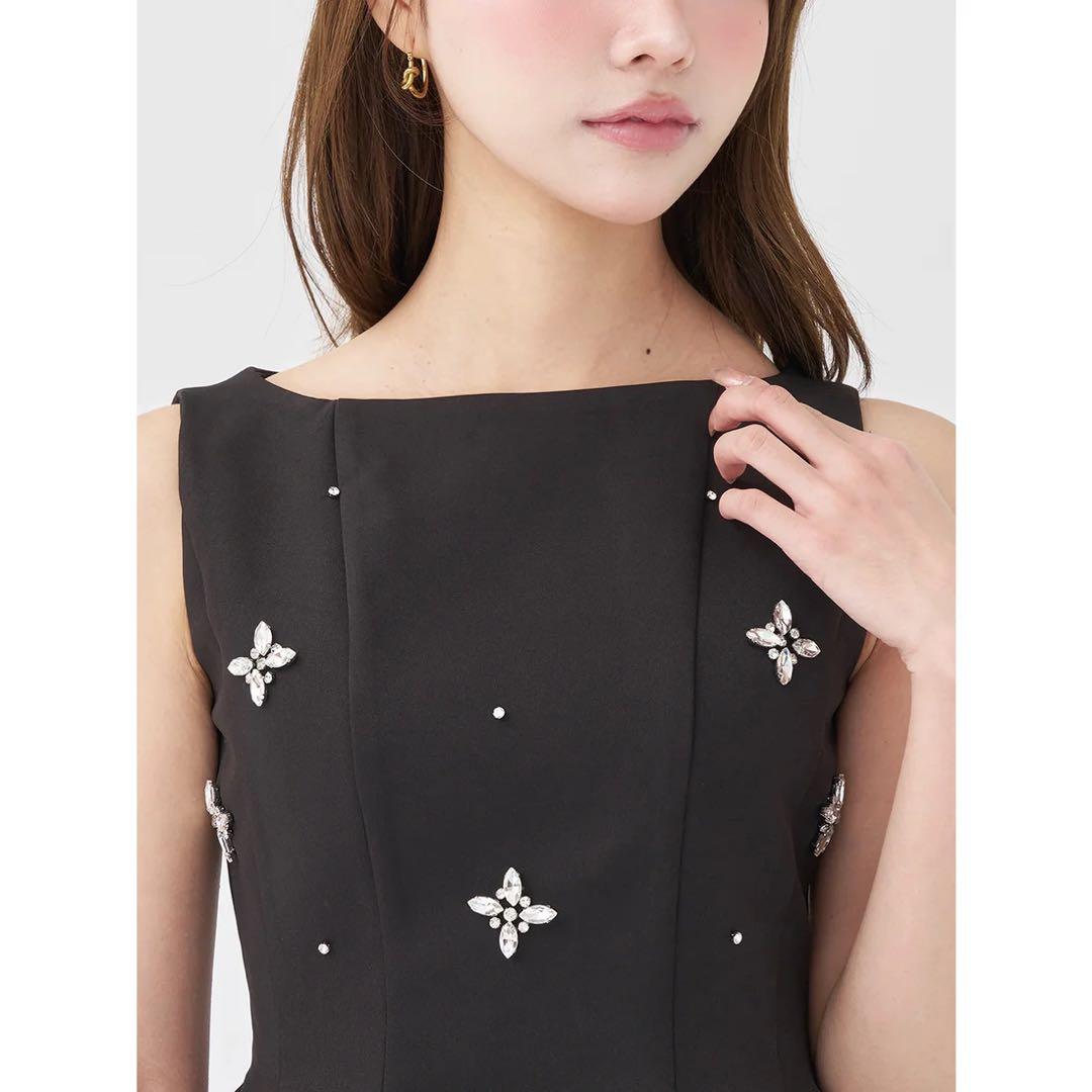 新品タグ付 ダーリッチ ビジューフレアバルーンミニドレス FL ブラック