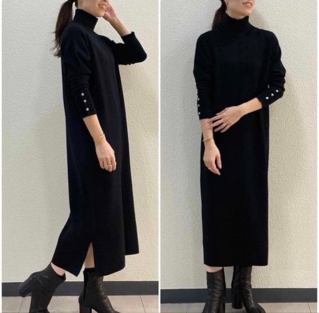 黒 ニットワンピース タートルネック