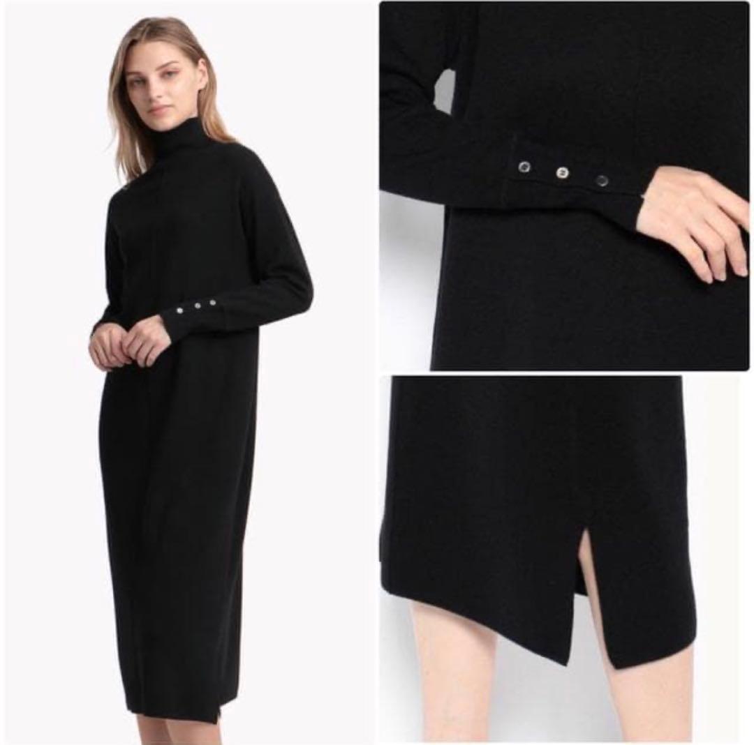 黒 ニットワンピース タートルネック