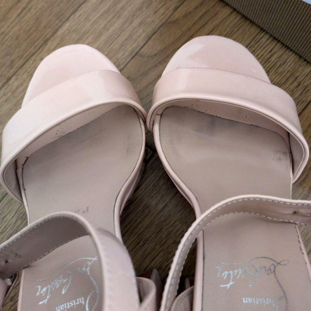 Christian Louboutin エナメル レザー サンダル 太ヒール