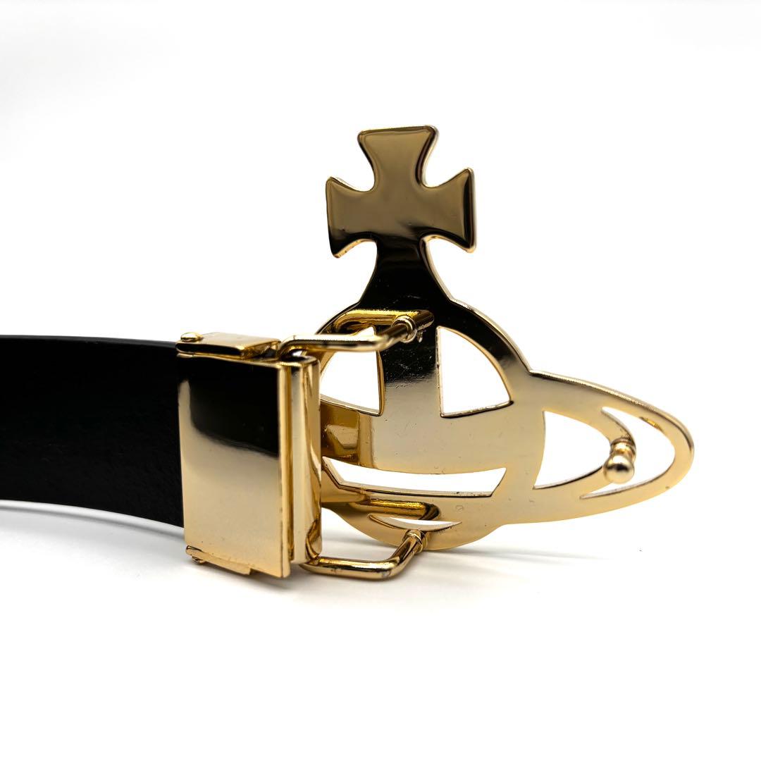 未使用に近い ヴィヴィアン ベルト オーブ 金具 レザー ユニセックス ブラック