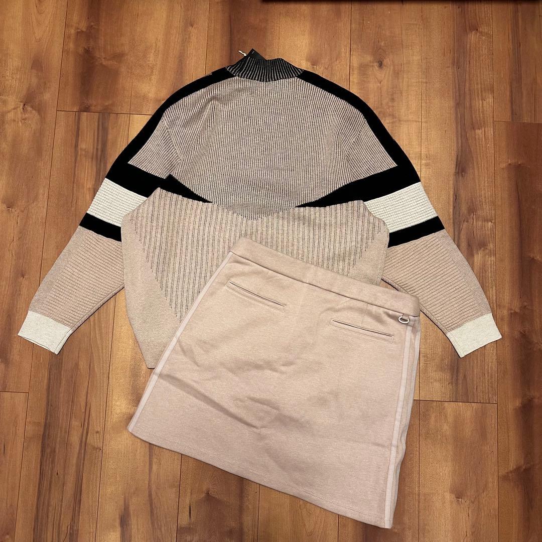 モックネック　ビックシルエット　長袖　ニット　裏起毛スカート　セットアップ　秋冬