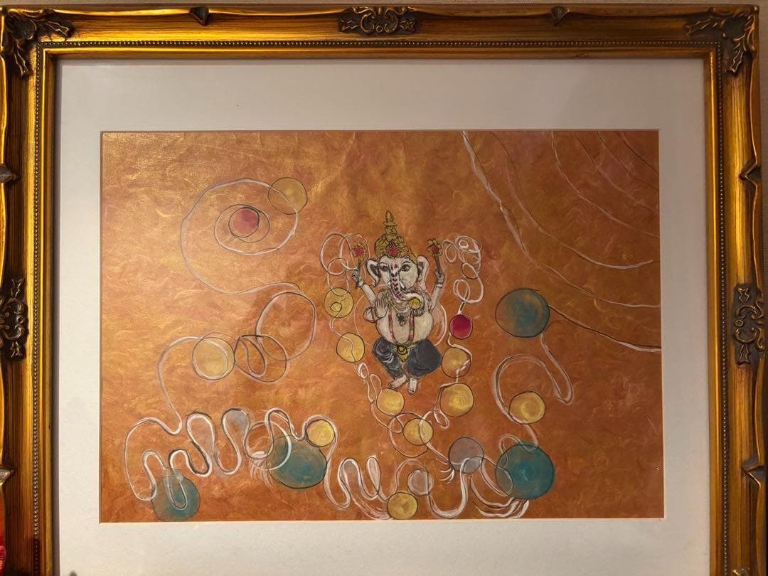 わ*ん様 1点物！夢を叶えるガネーシャアート 線画 インド アンティーク