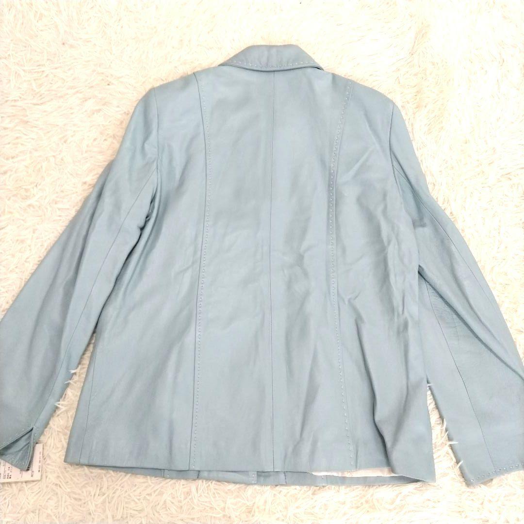 新品タグ付き　BALMAIN　バルマン　ラムレザー　ジャケット　水色