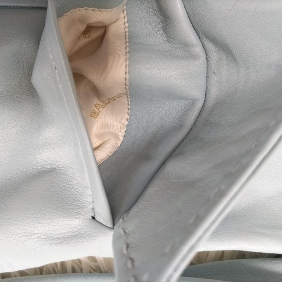 新品タグ付き　BALMAIN　バルマン　ラムレザー　ジャケット　水色