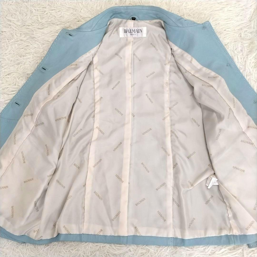新品タグ付き　BALMAIN　バルマン　ラムレザー　ジャケット　水色