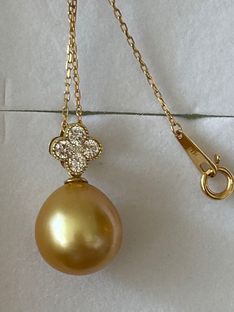 Rose様トップのみK18南洋白蝶ゴールデンパールダイヤ0.2ct