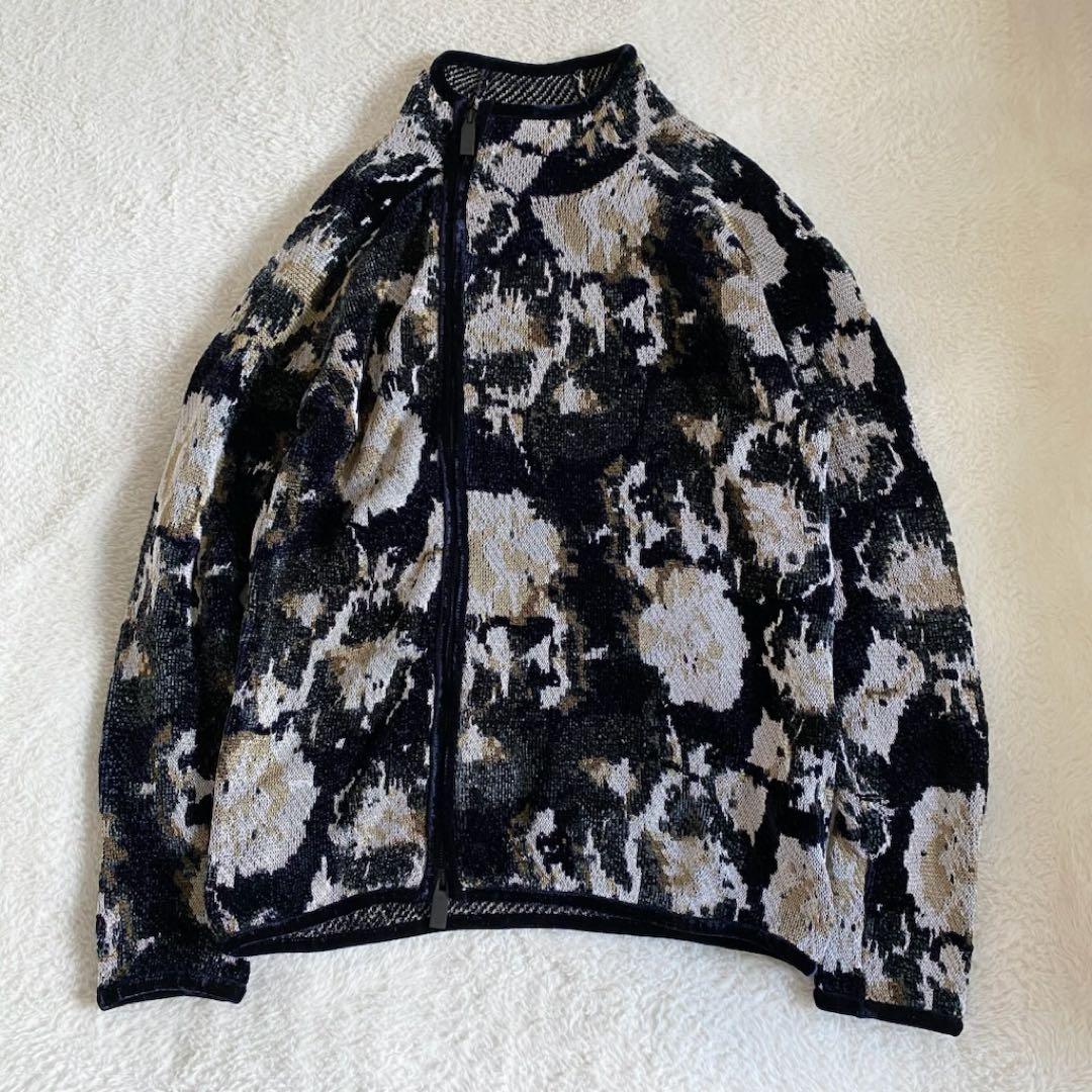 EMPORIO ARMANI ライダース　ニット　ジャガード　ベロア　総柄　M