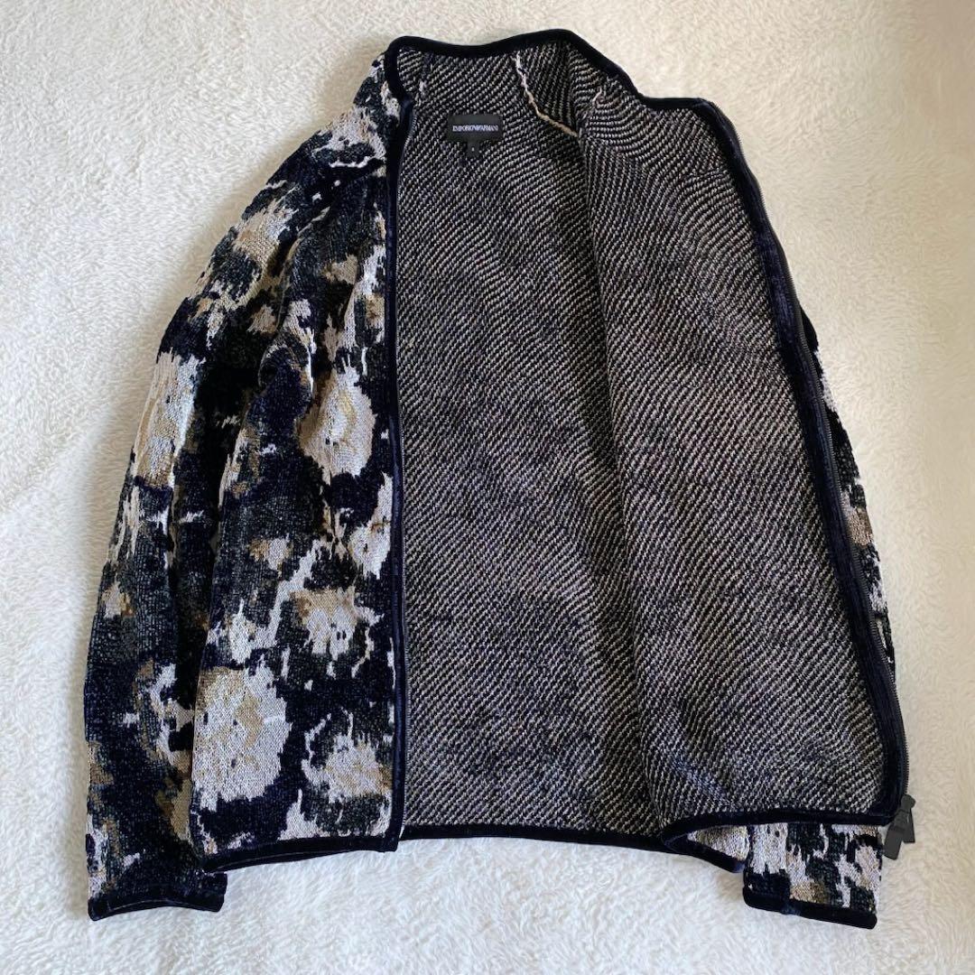 EMPORIO ARMANI ライダース　ニット　ジャガード　ベロア　総柄　M