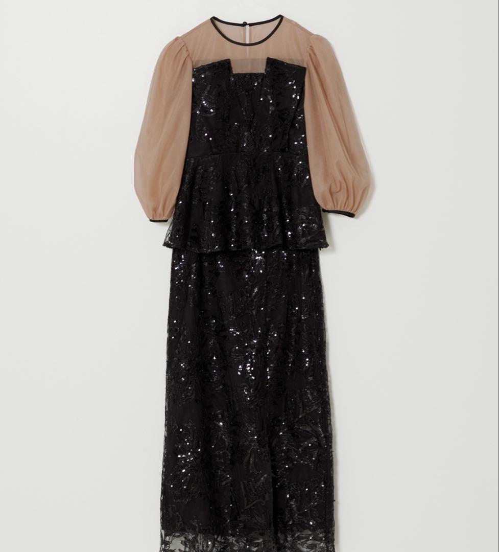 Leja シアーパフスリーブ花柄ドレス 2点セット