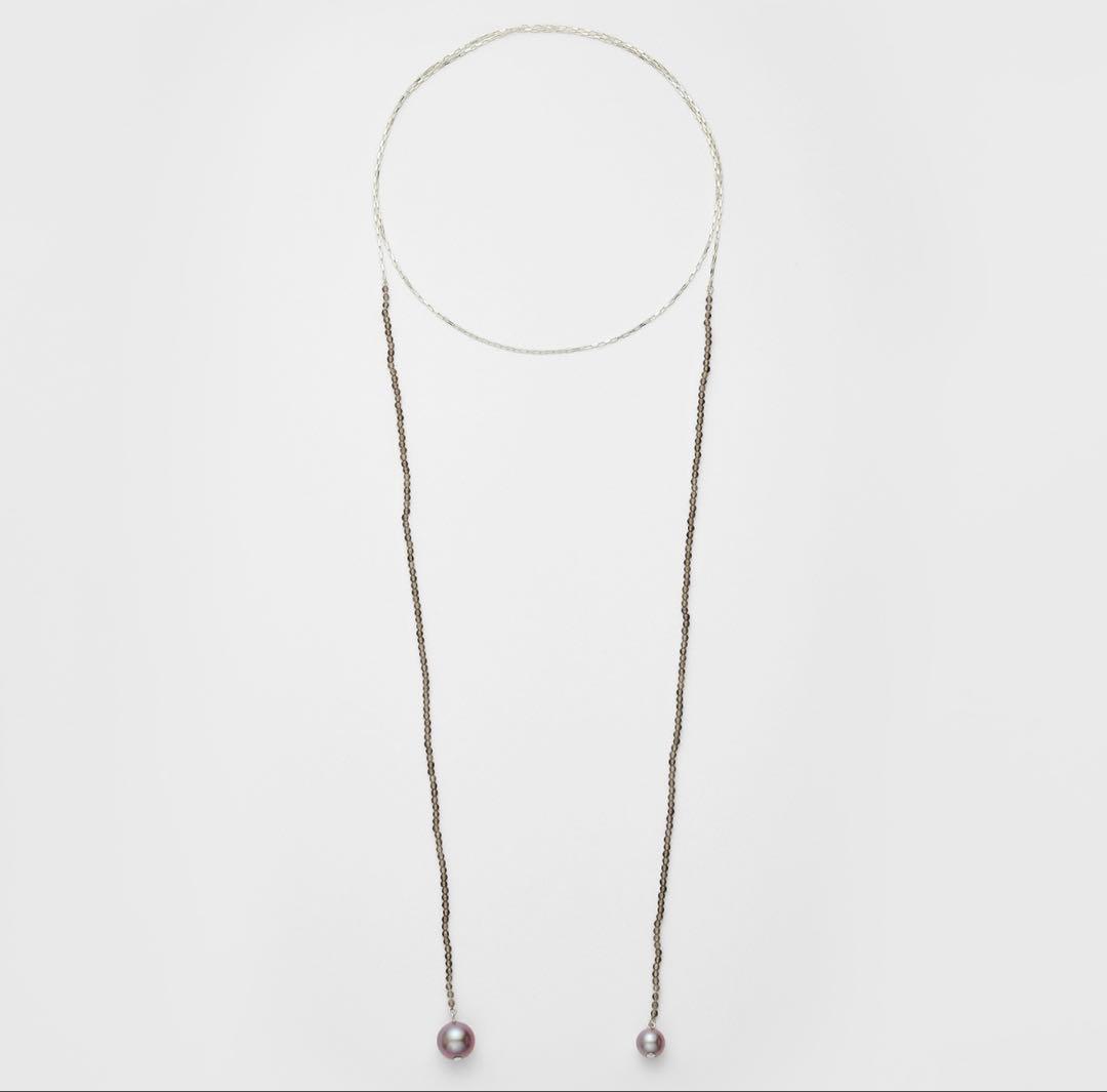 agete シルバー パール付きロングネックレス