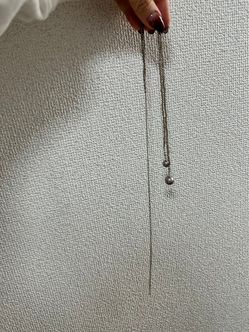 agete シルバー パール付きロングネックレス