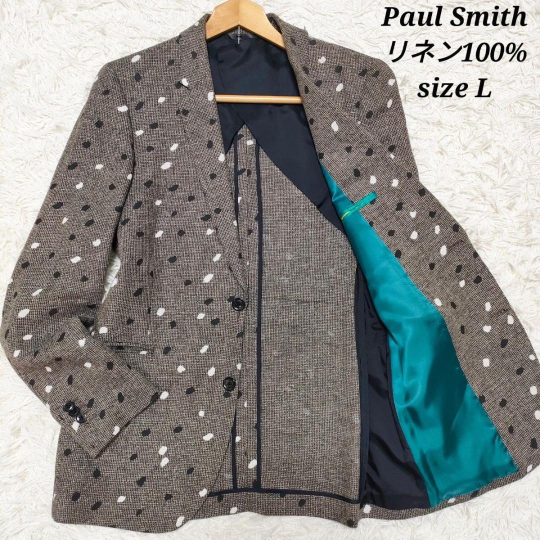 【リネン100%】ポールスミス テーラードジャケット　ドット柄　麻　メンズ　L