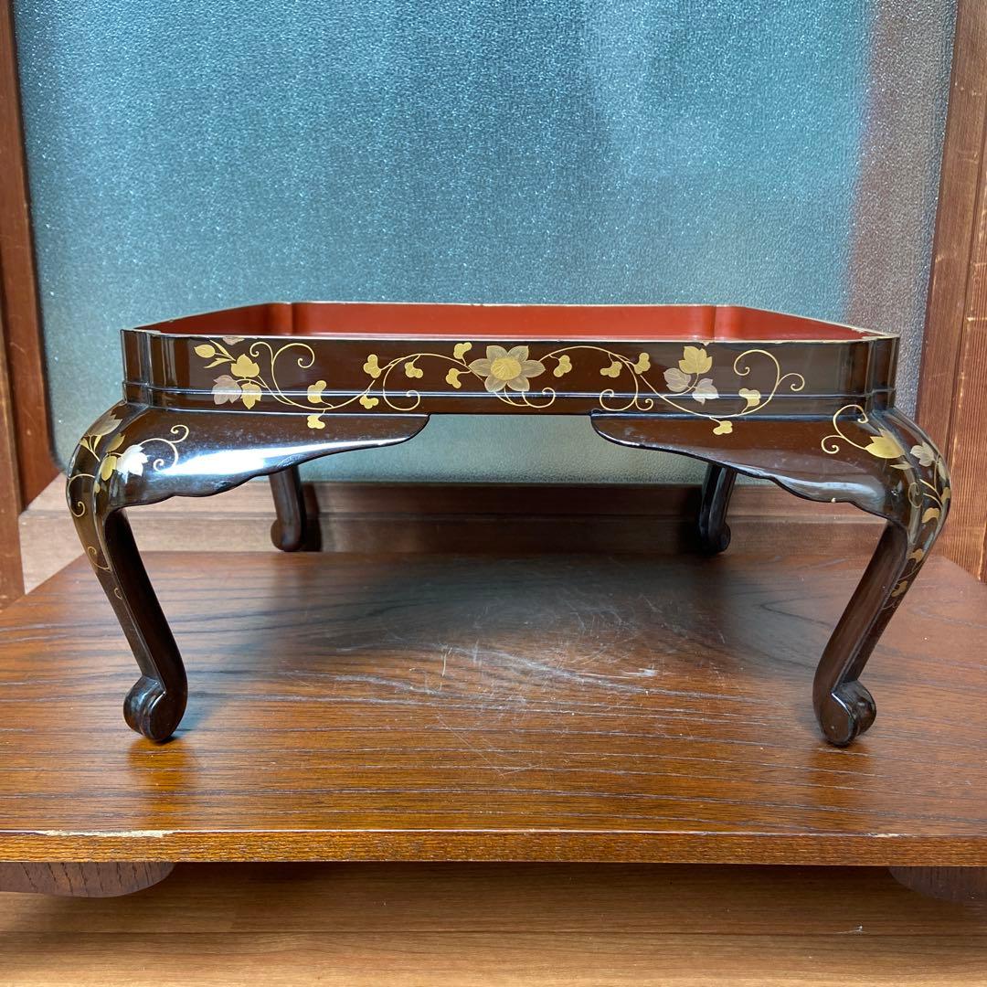 大名道具 金蒔絵花の図四ッ足盆三客 江戸時代