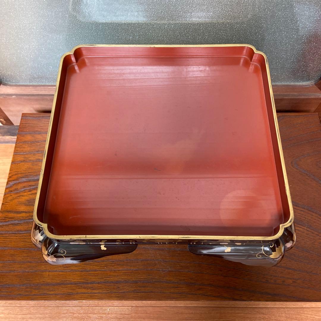 大名道具 金蒔絵花の図四ッ足盆三客 江戸時代