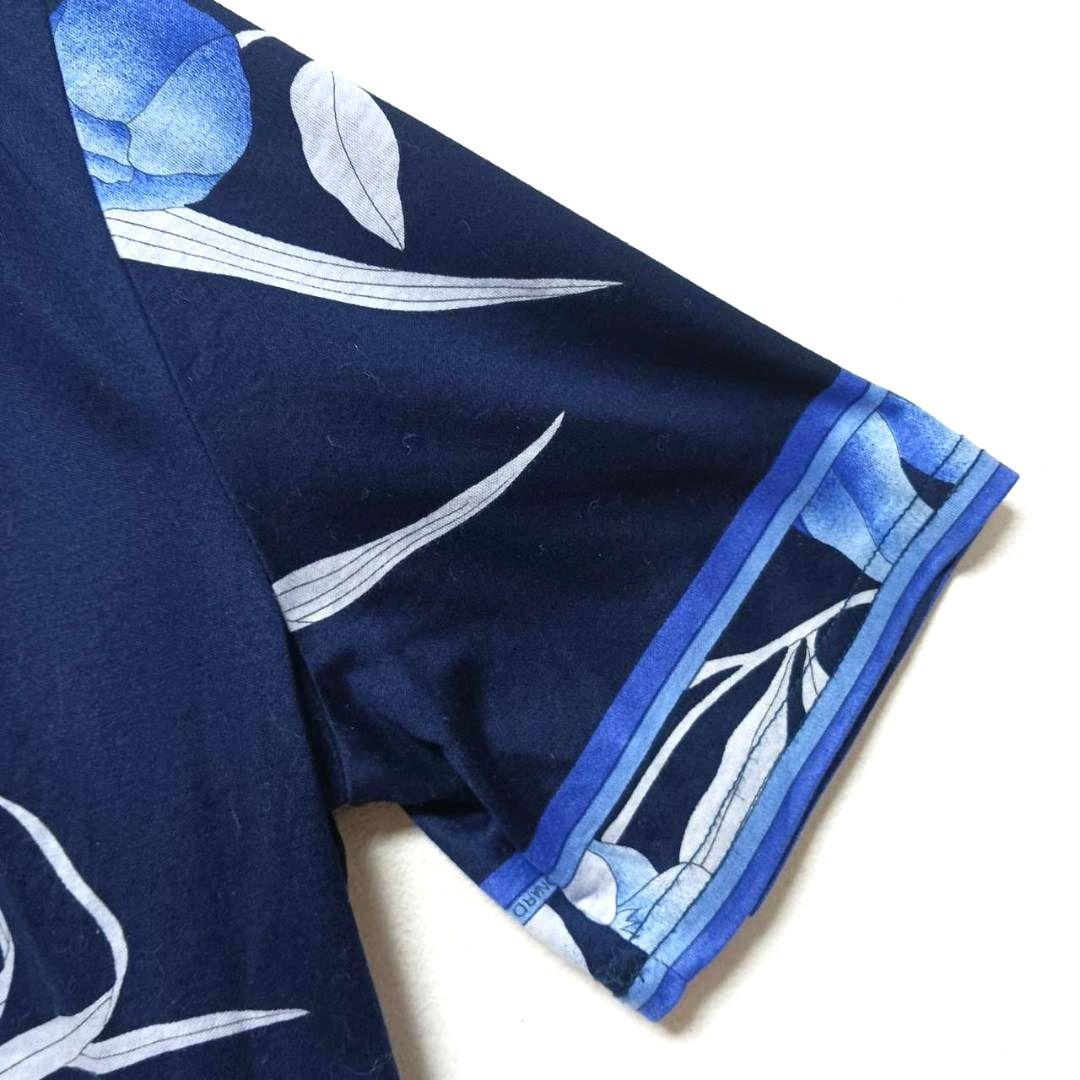 レオナール　半袖　カットソー　花柄　Tシャツ　綿　Mサイズ　濃い青