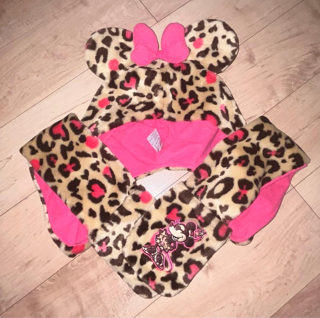 ディズニー ヒョウ柄 マフラーファーキャップ