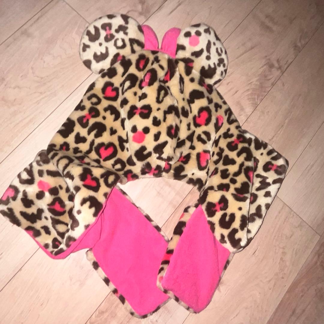 ディズニー ヒョウ柄 マフラーファーキャップ