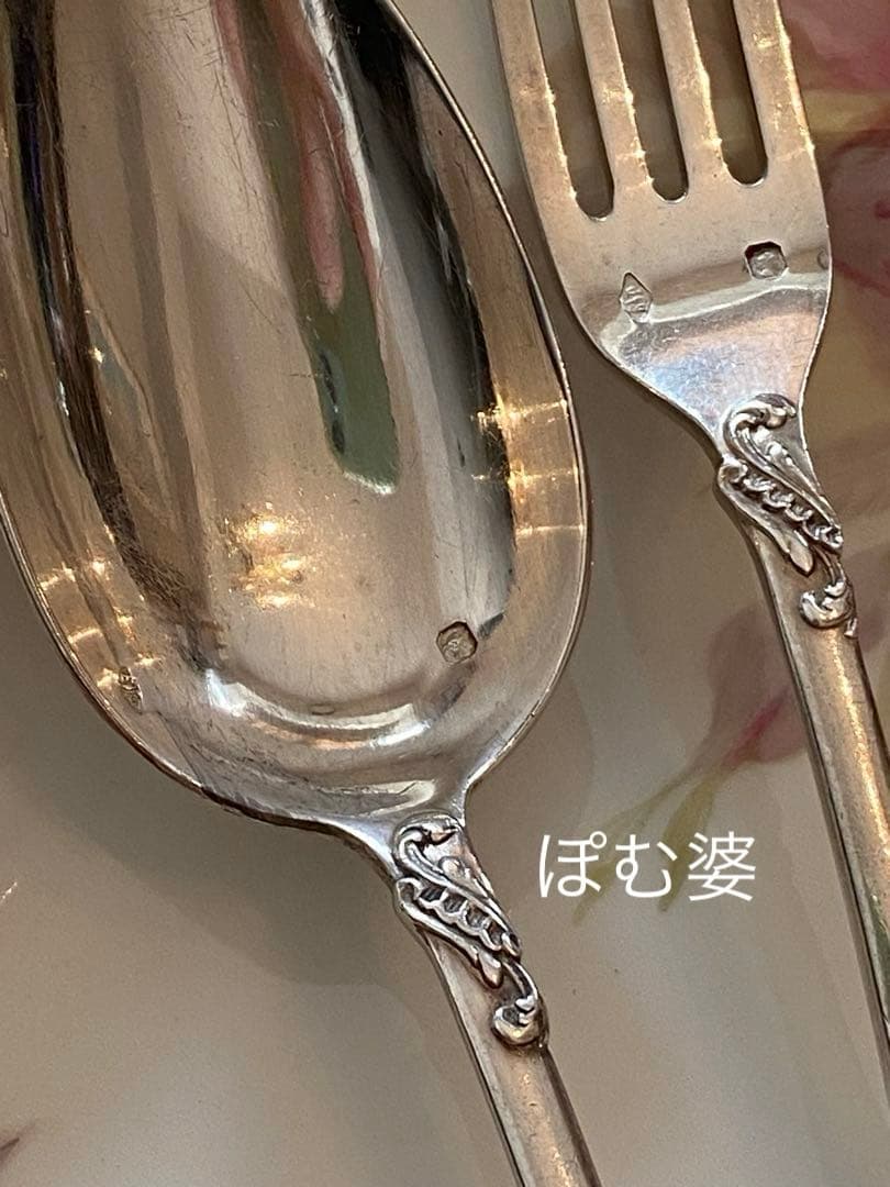 【ピュイフォルカ】純銀／デザートフォーク＆デザートスプーン「ロココ」／２セット