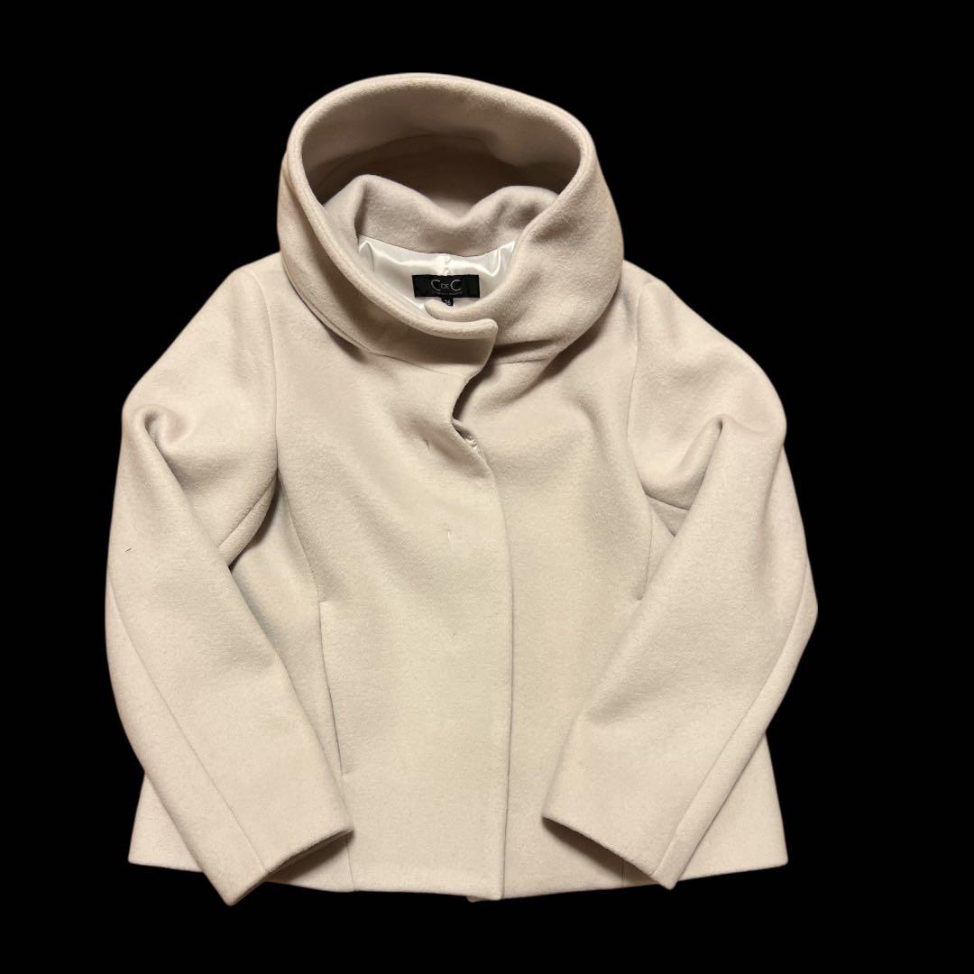 今季 クードシャンス ボリューム衿 ショートウール混コート 36