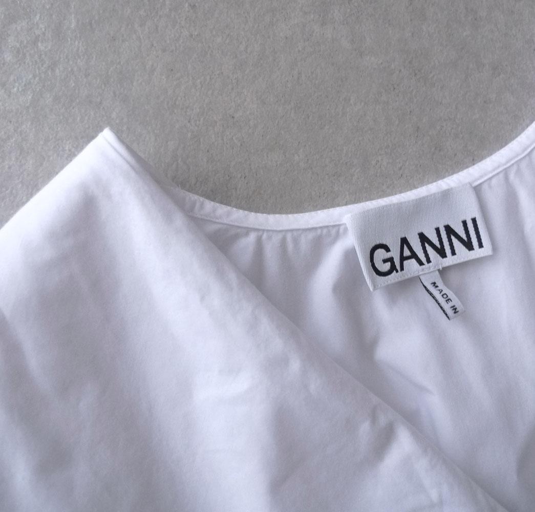 美品 GANNI インド製 ビッグカラーブラウス ミニワンピース ホワイト C