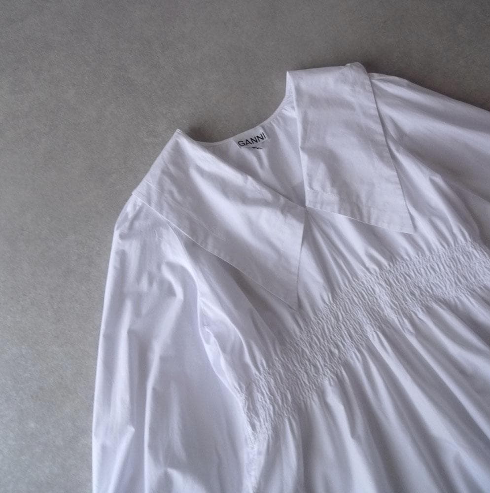 美品 GANNI インド製 ビッグカラーブラウス ミニワンピース ホワイト C