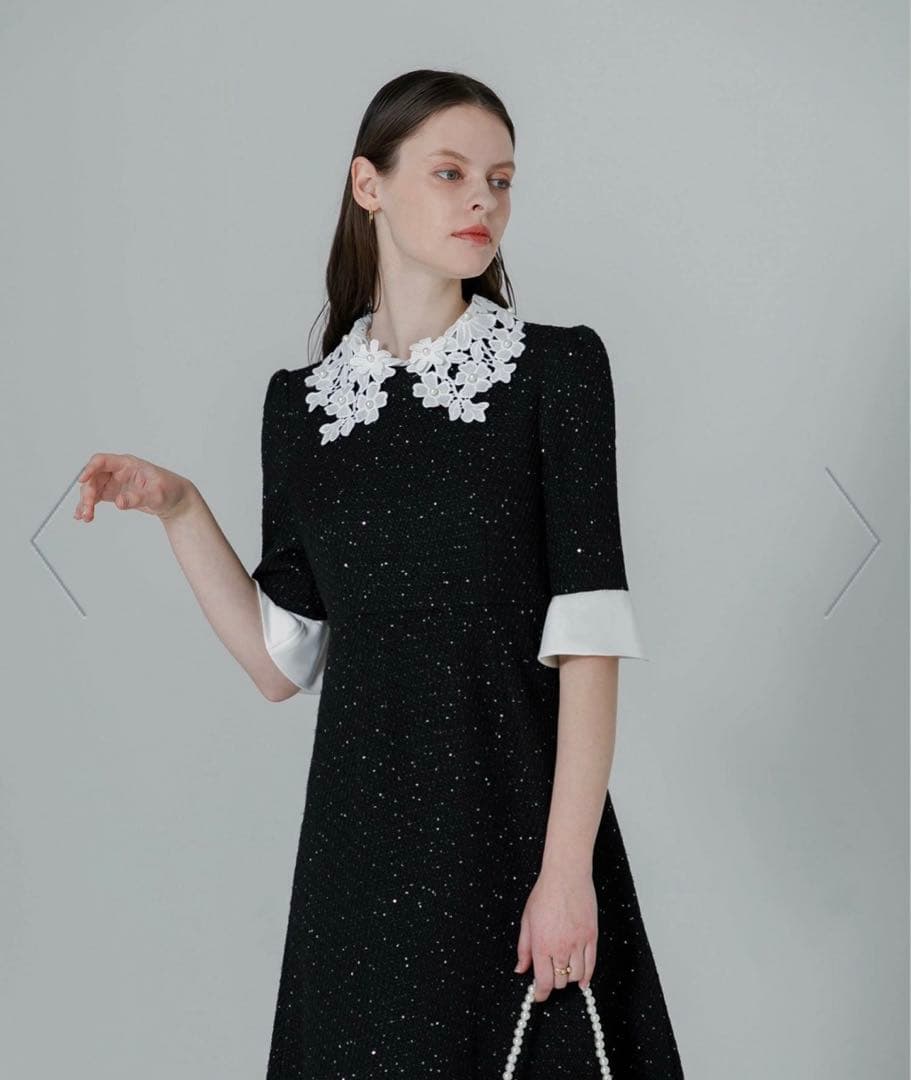 まりも【美品】Leja 花柄レースカラースパンコールAラインワンピース