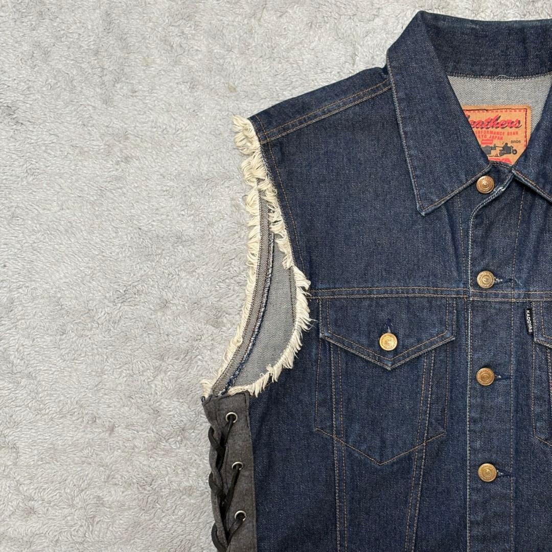 KADOYA デニムベスト レースアップ バイカー 3L ノースリーブ CD52