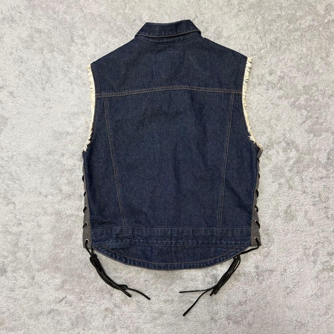 KADOYA デニムベスト レースアップ バイカー 3L ノースリーブ CD52